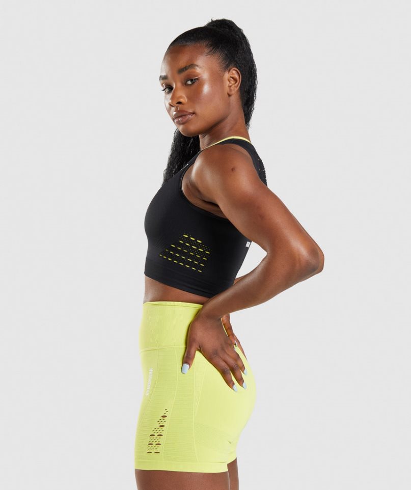 Women's Gymshark Energy Seamless Cropped Tops Black | NZ 4FGJBM